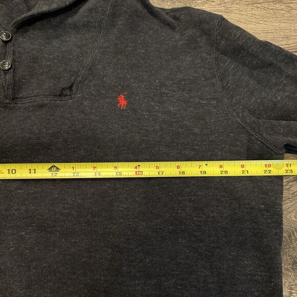 Polo Ralph Lauren Sweater Mens L Shawl Collar Gray Cotton Pullover Pony Logo - Picture 7 of 7